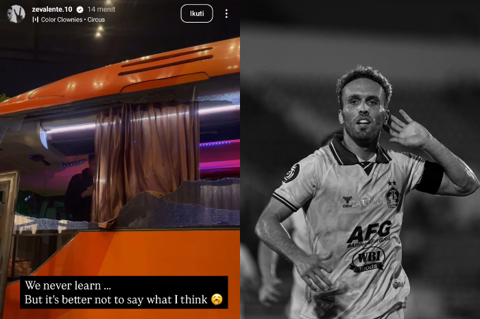 Ze Valente unggah foto bus Persik Kediri yang dilempar oknum pendukung Arema FC (instagram @zevalente.10)