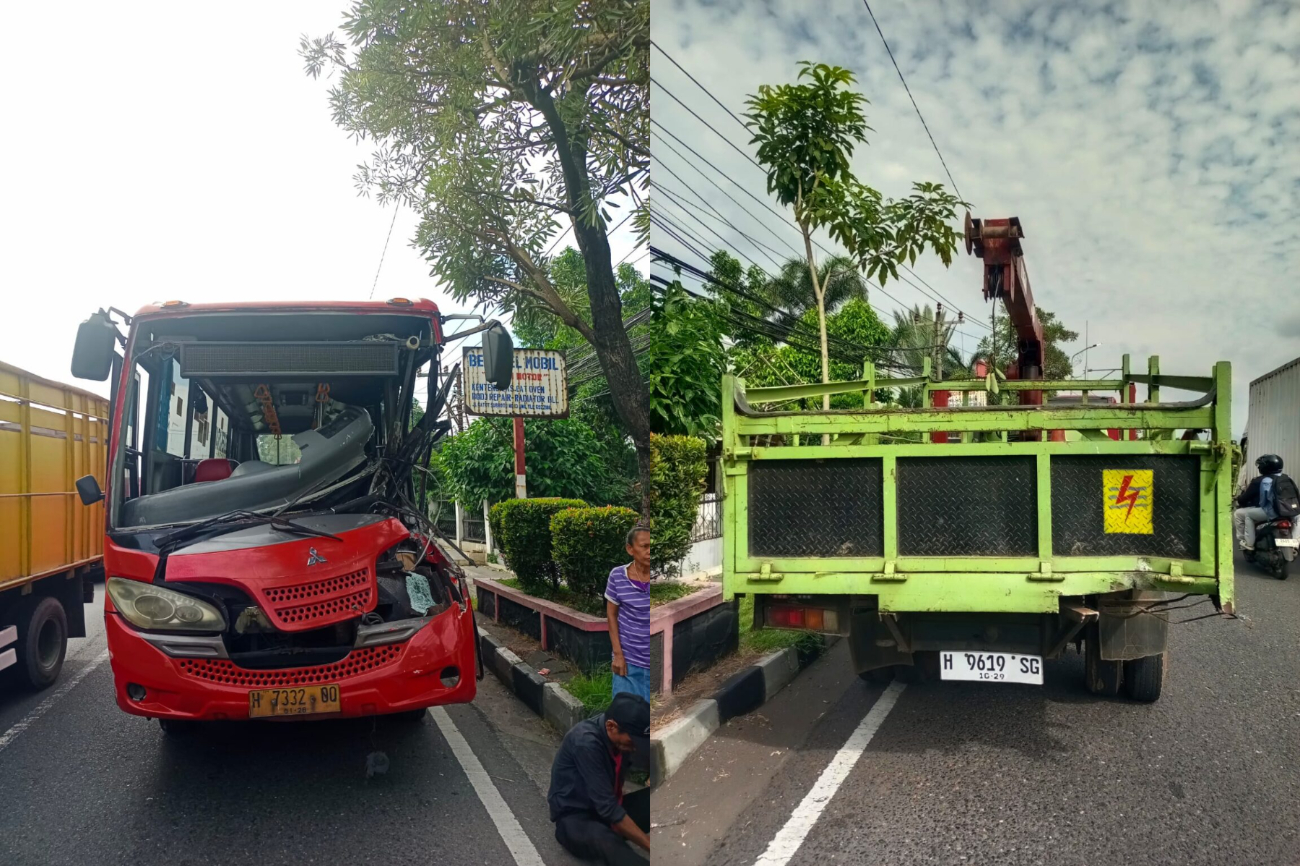 Bus Trans Semarang tabrak truk PLN di Ungaran