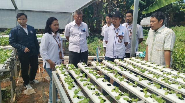 Tim Polines pasang alat pendingin air di Kebun Hidroponik Gunungpati (foto: Polines)