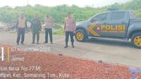Polisi mengecek sumber bau menyengat di jembatan Kartini (foto: Polsek Semarang Timur)