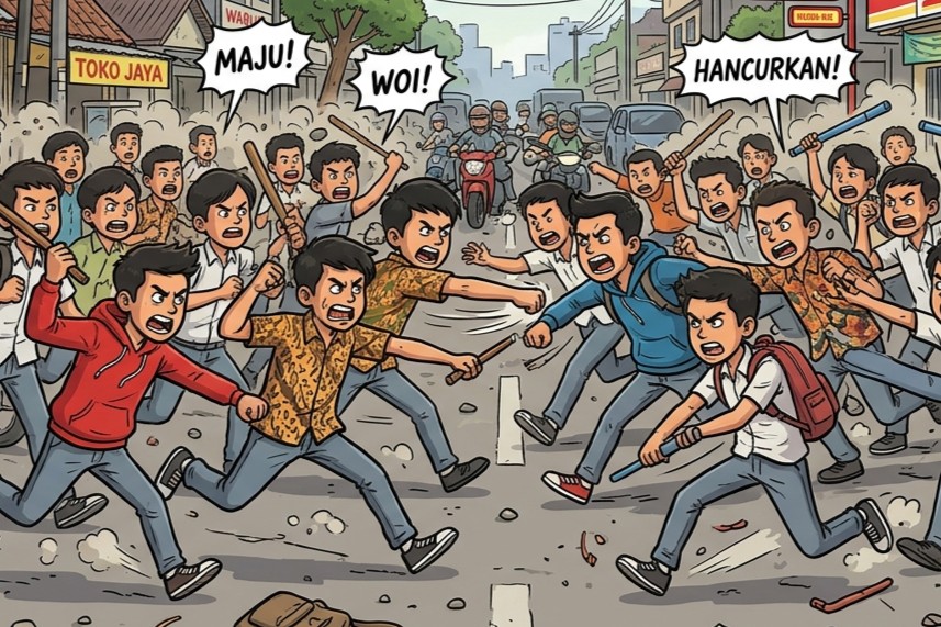 ilustrasi tawuran remaja (AI Generated/Gemini)