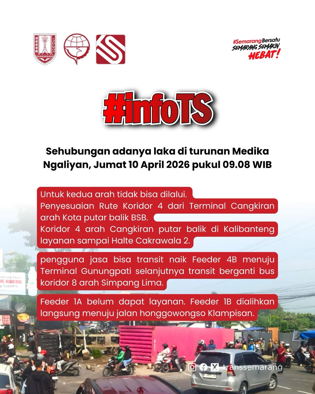 Trans Semarang rekayasa rute imbas kecelakaan Silayur, Jumat 10 April 2026 (foto: Trans Semarang)