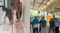 Bhabinkamtibmas Sambiroto bersama warga membersihkan Masjid Nurul Huda (foto: Polsek Tembalang)