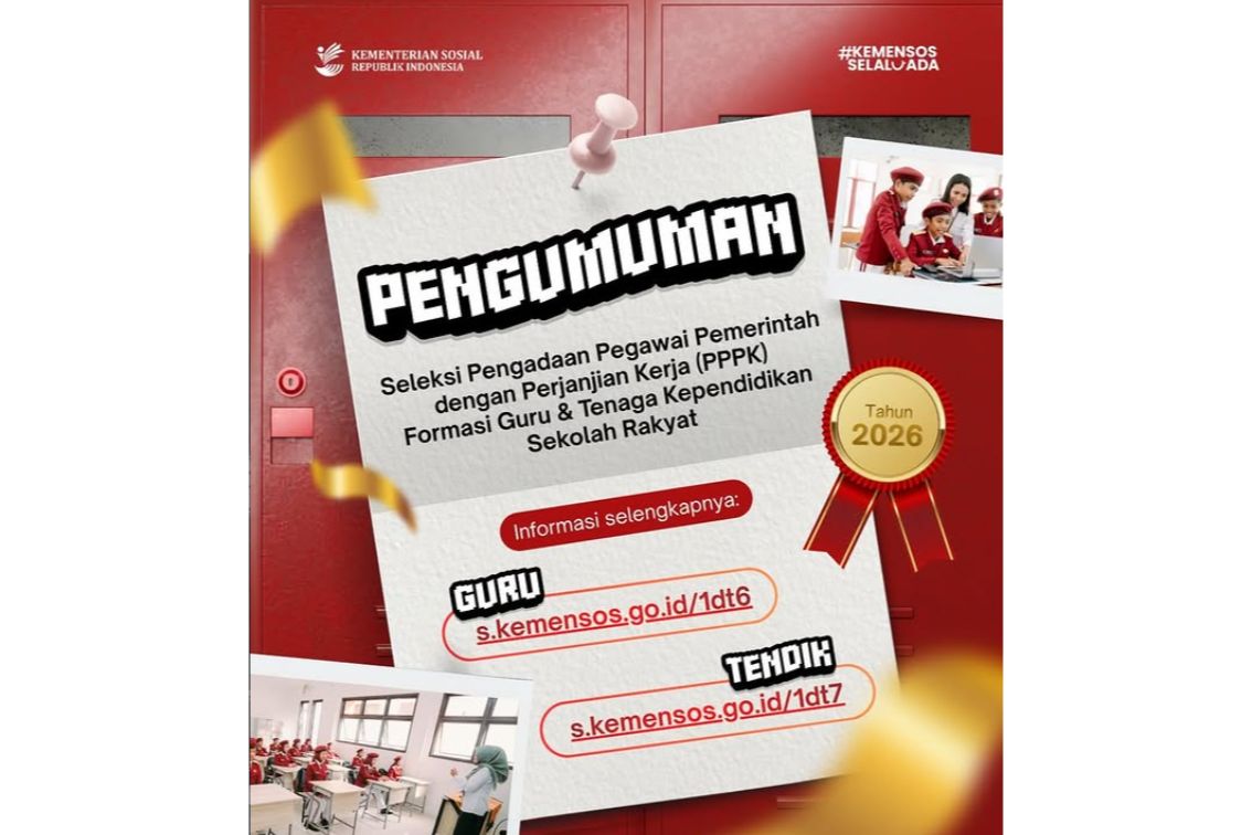 Pengumuman seleksi PPPK 2026 untuk Guru dan Tendik Sekolah Rakyat oleh Kemensos RI (instagram @bkpsdmdemak)