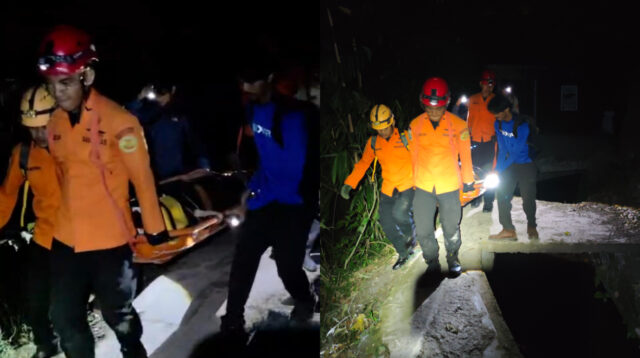 Proses evakuasi pemuda asal Yogyakarta yang jatuh ke jurang di Curug Lawe (Basarnas Semarang)