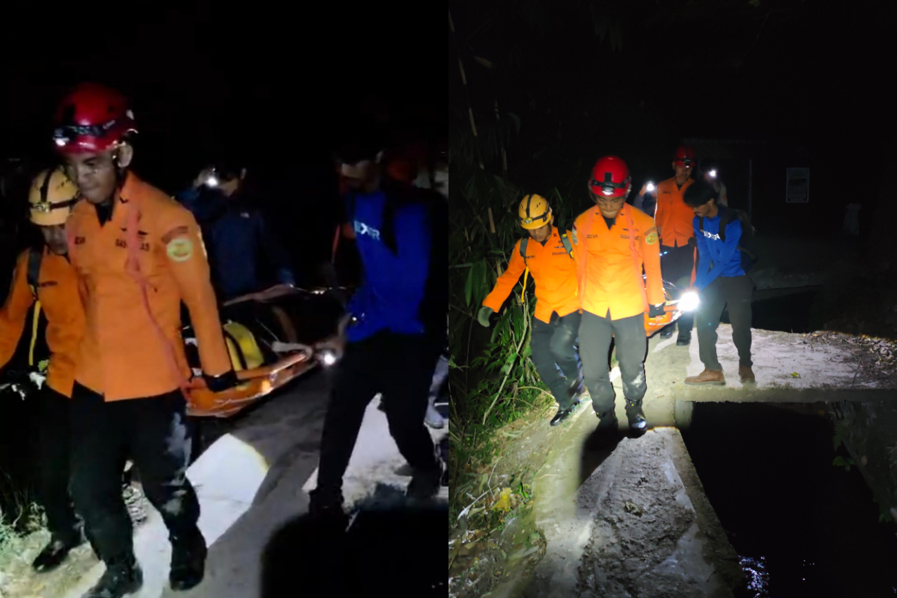 Proses evakuasi pemuda asal Yogyakarta yang jatuh ke jurang di Curug Lawe (Basarnas Semarang) Proses evakuasi pemuda asal Yogyakarta yang jatuh ke jurang di Curug Lawe (Basarnas Semarang)