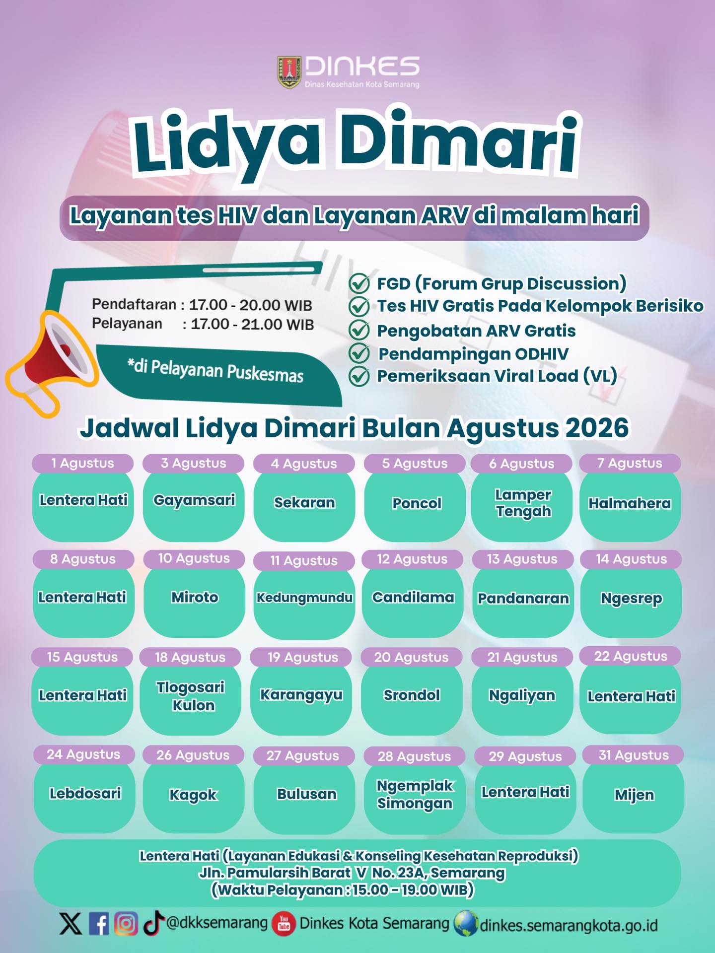 Jadwal layanan tes HIV di Kota Semarang (foto: Dinkes Kota Semarang)