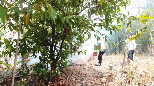 Petugas dari Polsek Tembalang memadamkan api yang berkobar di lahan kosong di Sigar Bencah (foto: Polsek Tembalang)