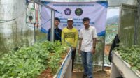 Tim PkM Polines menyerahkan pemantau screen house kentang kepada pengelola Mitra Petani Muda Farm di Desa Mudal, Wonosobo (foto: Polines)
